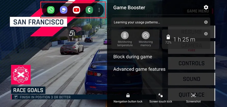 Samsung Game Booster settings screen