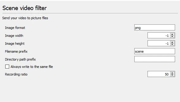Scene Video Filter settings for image format, size, and ratio