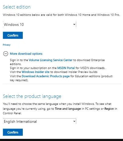 select language