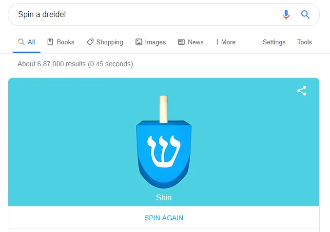 Dreidel spinning top animation on Google search page