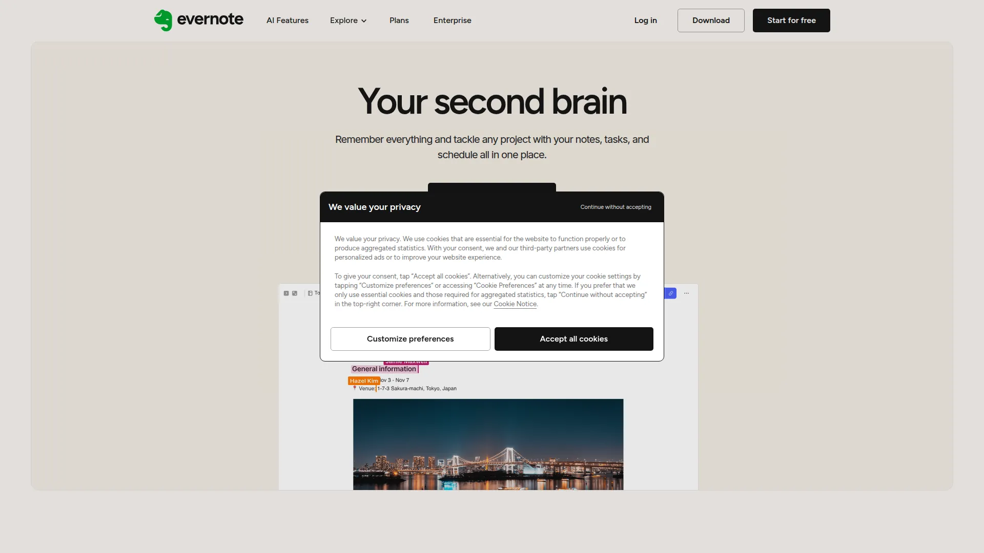 Evernote screenshot