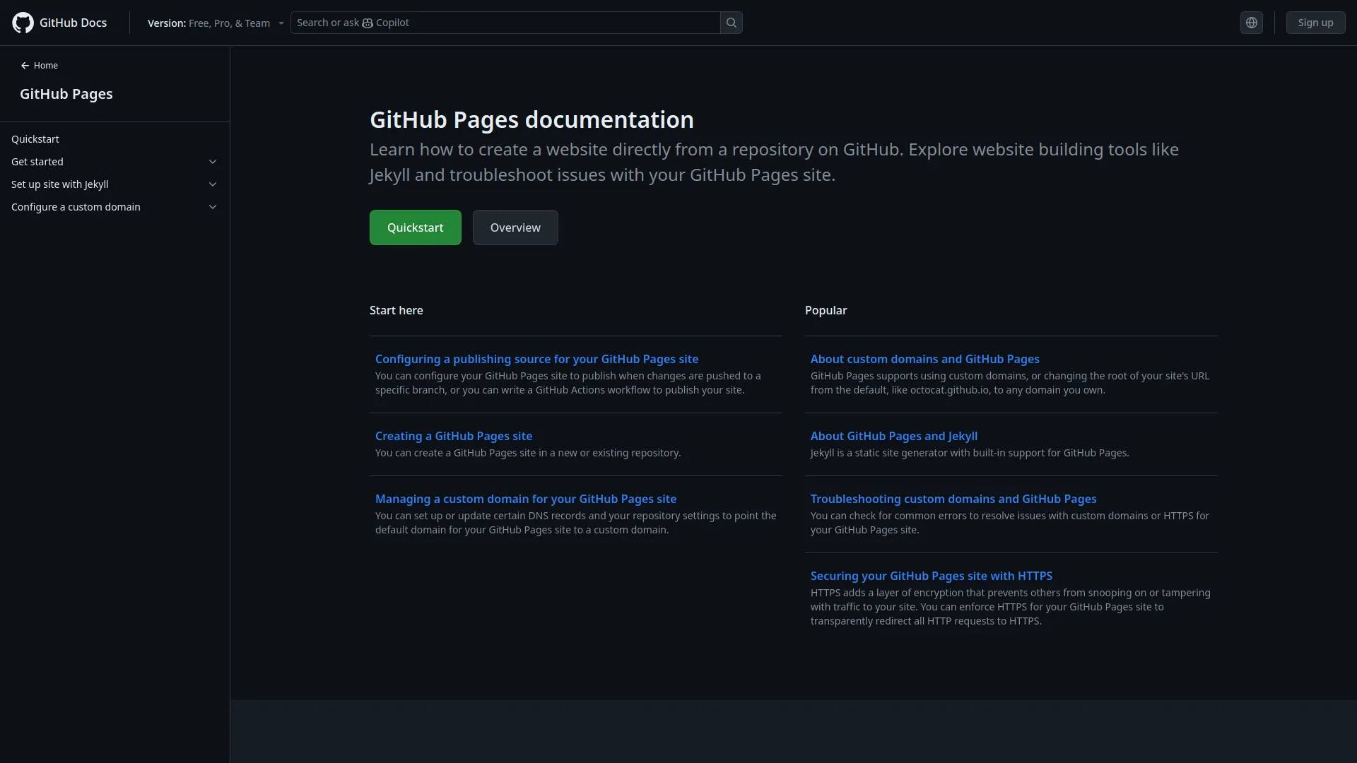 GitHub Pages screenshot