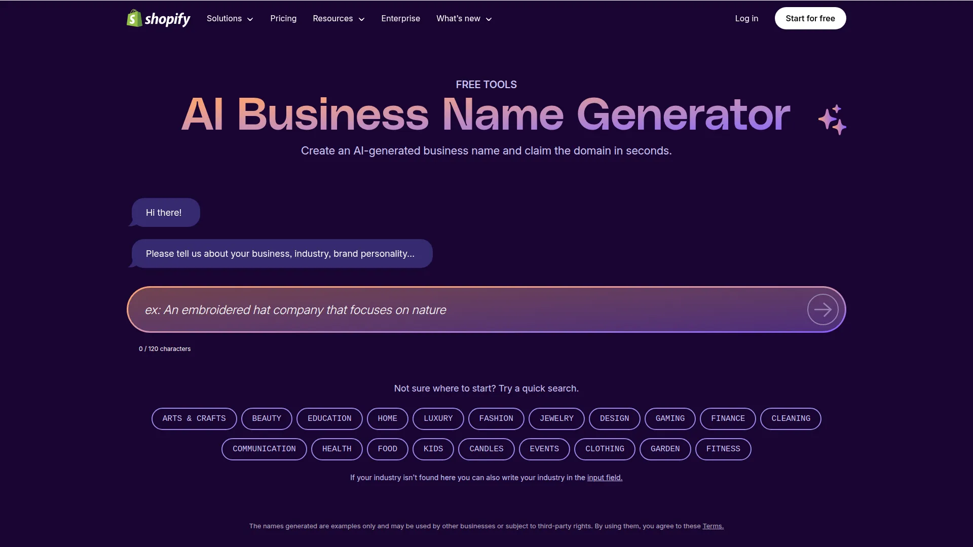 Shopify Business Name Generator screenshot