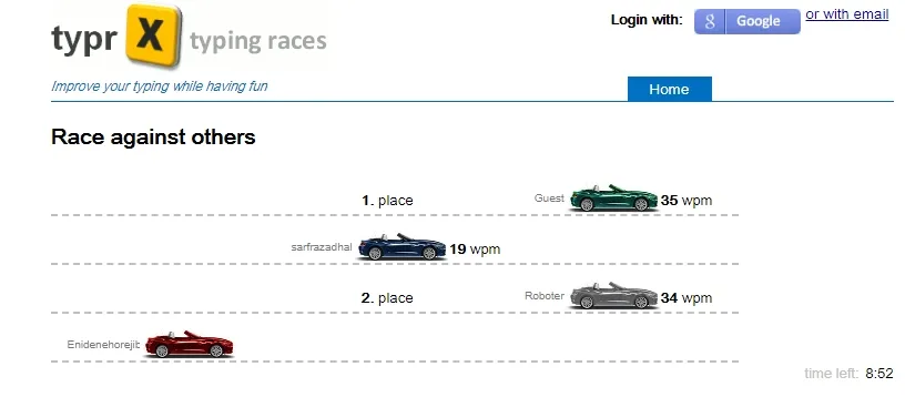 TyprX private typing race lobby