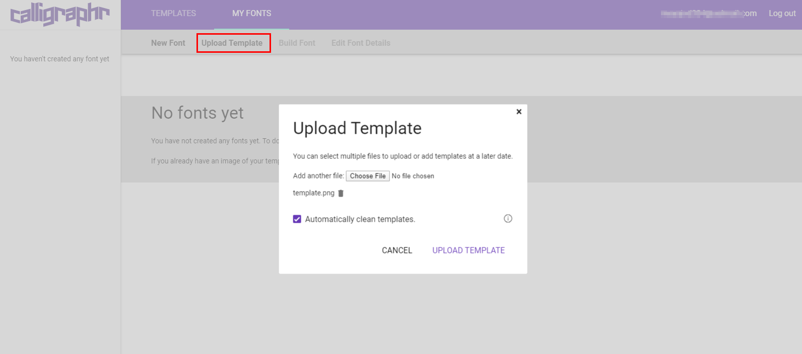 upload template font template