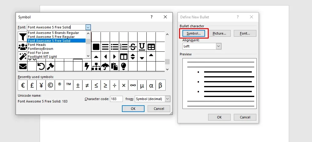 use font as a bullet point