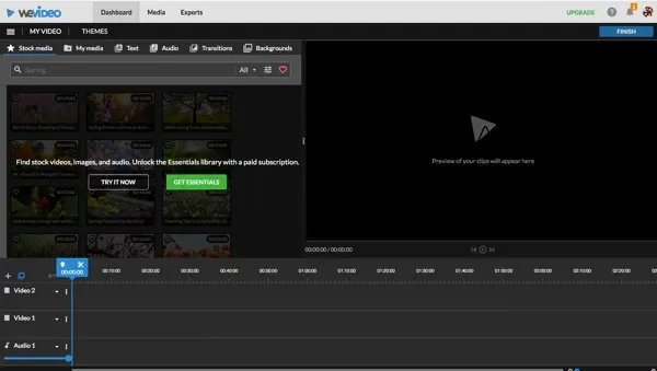 WeVideo cloud editor timeline with transitions and effects